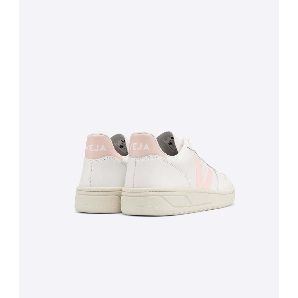 Veja V-10 LEATHER Sneakers Dames White/Pink | BE 659RVD